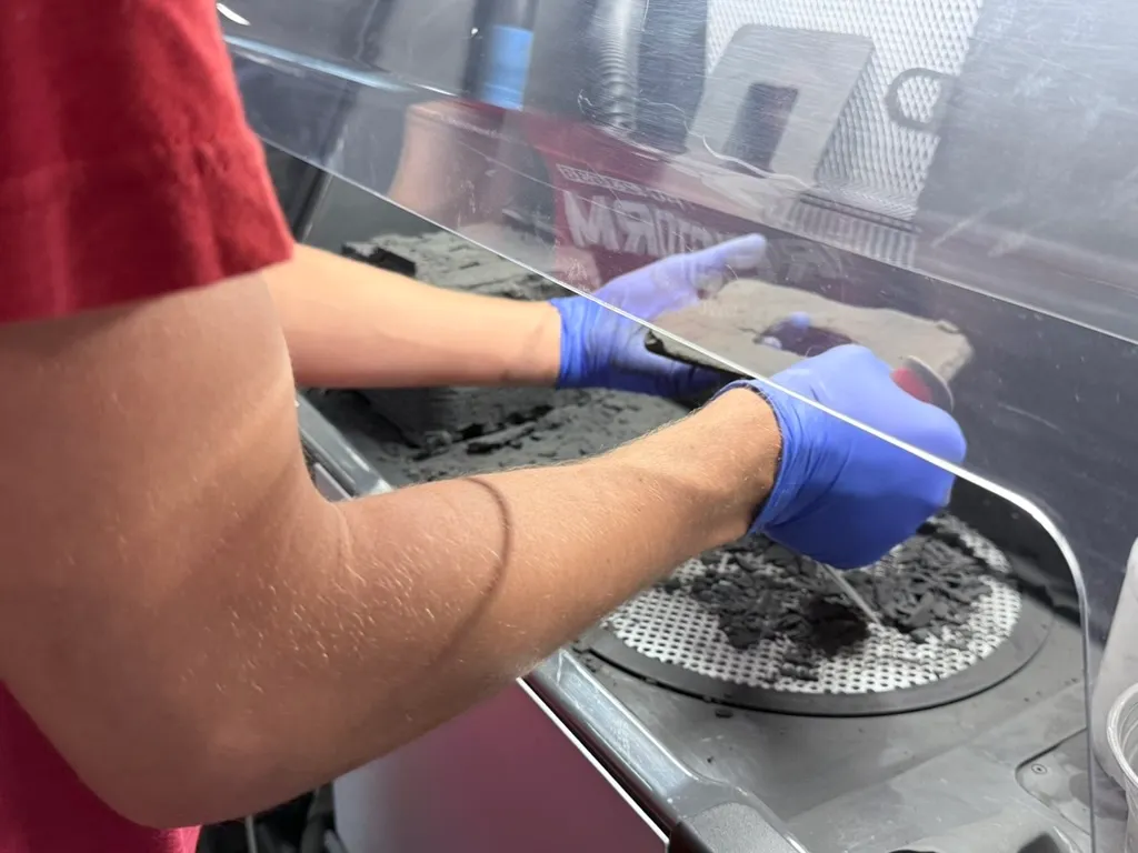 Student working with SLS powder at Cherokee Makerspace